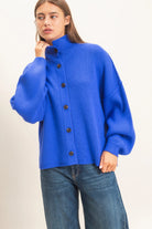 Hyfve Double Zero High Neck Oversized Cardigan in Cobalt-Cardigans & Kimonos-Hyfve Double Zero-Deja Nu Boutique, Women's Fashion Boutique in Lampasas, Texas