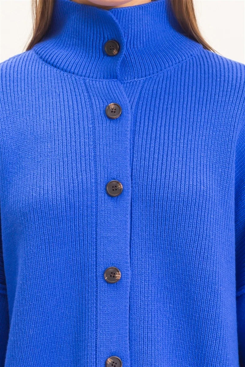 Hyfve Double Zero High Neck Oversized Cardigan in Cobalt-Cardigans & Kimonos-Hyfve Double Zero-Deja Nu Boutique, Women's Fashion Boutique in Lampasas, Texas