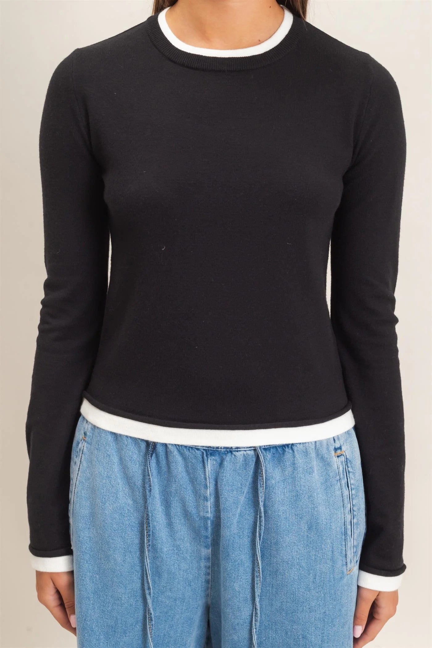 Hyfve Double Zero Layer Effect Long Sleeve Knit Top – Dark Red, Dark Brown & Black-Tops-Hyfve Double Zero-Deja Nu Boutique, Women's Fashion Boutique in Lampasas, Texas