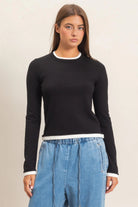 Hyfve Double Zero Layer Effect Long Sleeve Knit Top – Dark Red, Dark Brown & Black-Tops-Hyfve Double Zero-Deja Nu Boutique, Women's Fashion Boutique in Lampasas, Texas