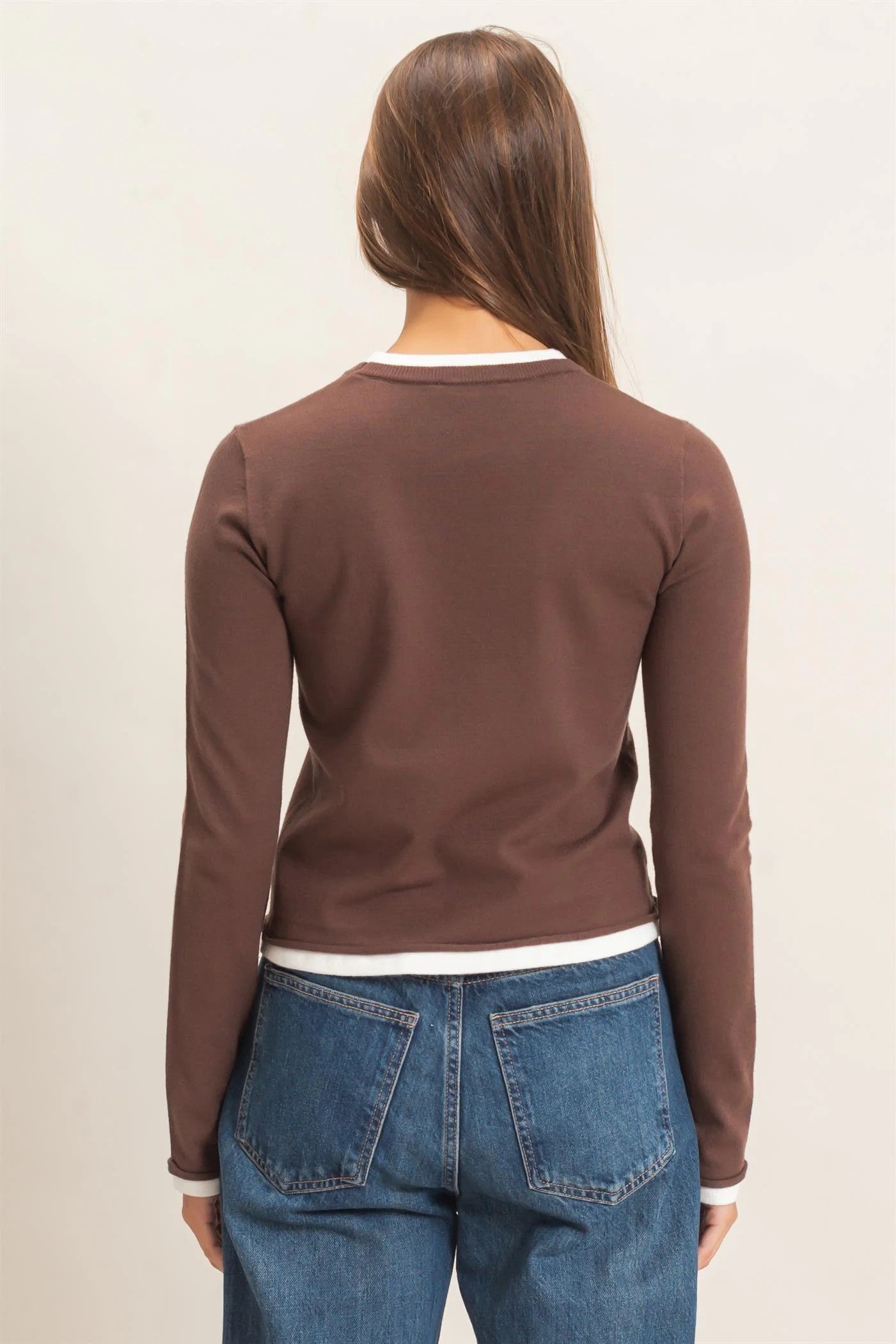 Hyfve Double Zero Layer Effect Long Sleeve Knit Top – Dark Red, Dark Brown & Black-Tops-Hyfve Double Zero-Deja Nu Boutique, Women's Fashion Boutique in Lampasas, Texas