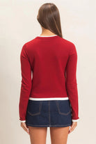 Hyfve Double Zero Layer Effect Long Sleeve Knit Top – Dark Red, Dark Brown & Black-Tops-Hyfve Double Zero-Deja Nu Boutique, Women's Fashion Boutique in Lampasas, Texas