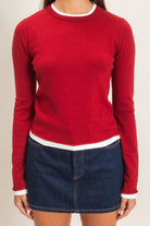 Hyfve Double Zero Layer Effect Long Sleeve Knit Top – Dark Red, Dark Brown & Black-Tops-Hyfve Double Zero-Deja Nu Boutique, Women's Fashion Boutique in Lampasas, Texas