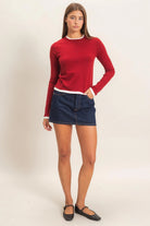 Hyfve Double Zero Layer Effect Long Sleeve Knit Top – Dark Red, Dark Brown & Black-Tops-Hyfve Double Zero-Deja Nu Boutique, Women's Fashion Boutique in Lampasas, Texas