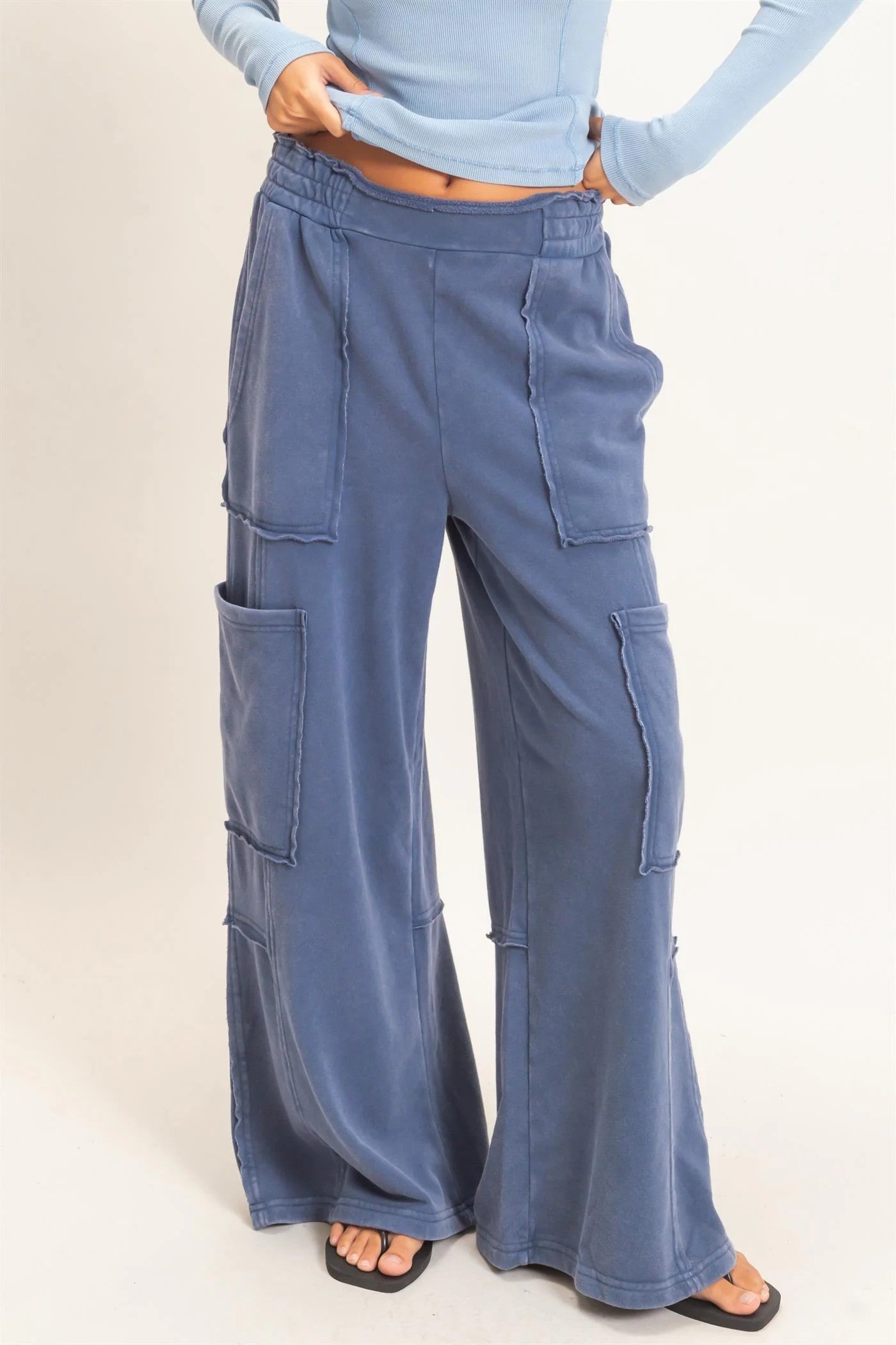 Hyfve Double Zero Mineral Wash Cargo Pocket Pants in Navy-Pants-Hyfve Double Zero-Deja Nu Boutique, Women's Fashion Boutique in Lampasas, Texas