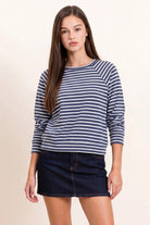 Hyfve Double Zero Navy Stripe Waffle Knit Raglan Top-Tops-Hyfve Double Zero-Deja Nu Boutique, Women's Fashion Boutique in Lampasas, Texas