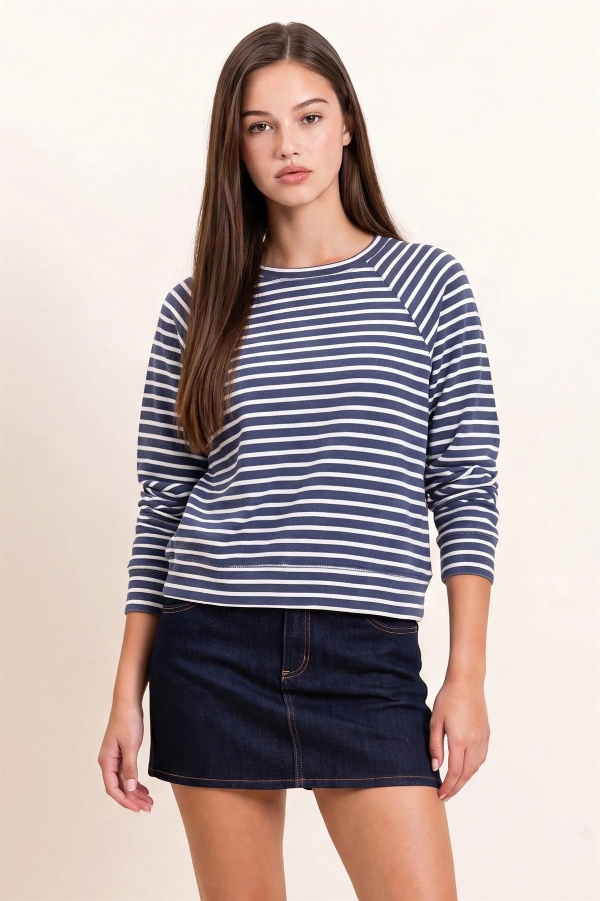 Hyfve Double Zero Navy Stripe Waffle Knit Raglan Top-Tops-Hyfve Double Zero-Deja Nu Boutique, Women's Fashion Boutique in Lampasas, Texas