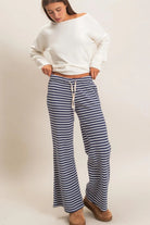 Hyfve Double Zero Navy Low Rise Striped Waffle Knit Pants-Athleisurewear-Hyfve Double Zero-Deja Nu Boutique, Women's Fashion Boutique in Lampasas, Texas