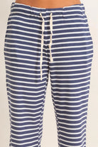 Hyfve Double Zero Navy Low Rise Striped Waffle Knit Pants-Athleisurewear-Hyfve Double Zero-Deja Nu Boutique, Women's Fashion Boutique in Lampasas, Texas