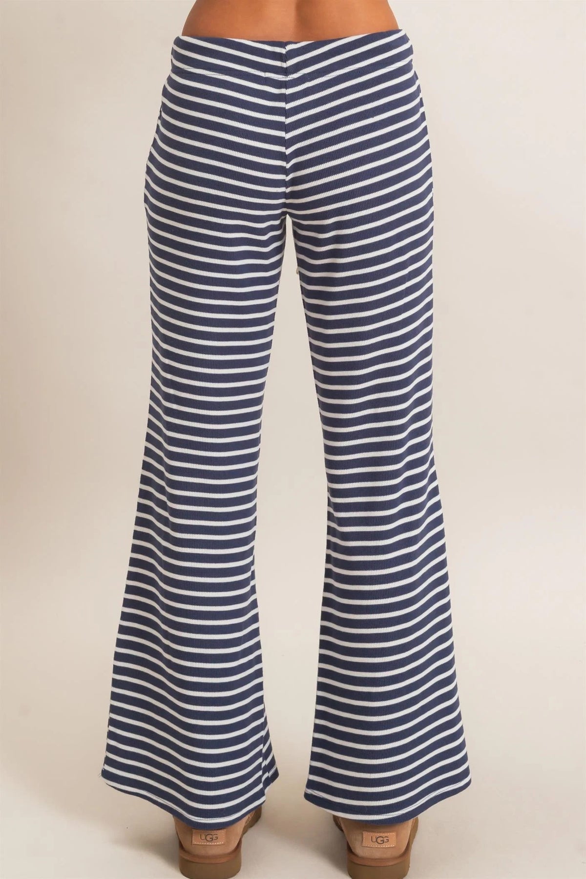 Hyfve Double Zero Navy Low Rise Striped Waffle Knit Pants-Athleisurewear-Hyfve Double Zero-Deja Nu Boutique, Women's Fashion Boutique in Lampasas, Texas
