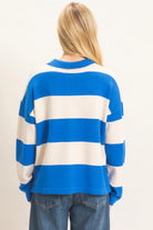 Hyfve Striped Button-Up Sweater in Blue-Sweaters-Hyfve-Deja Nu Boutique, Women's Fashion Boutique in Lampasas, Texas