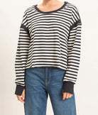 Hyfve Striped Long Sleeve Criss Cross Open Back Top in Black-sweatshirt-Hyfve-Deja Nu Boutique, Women's Fashion Boutique in Lampasas, Texas