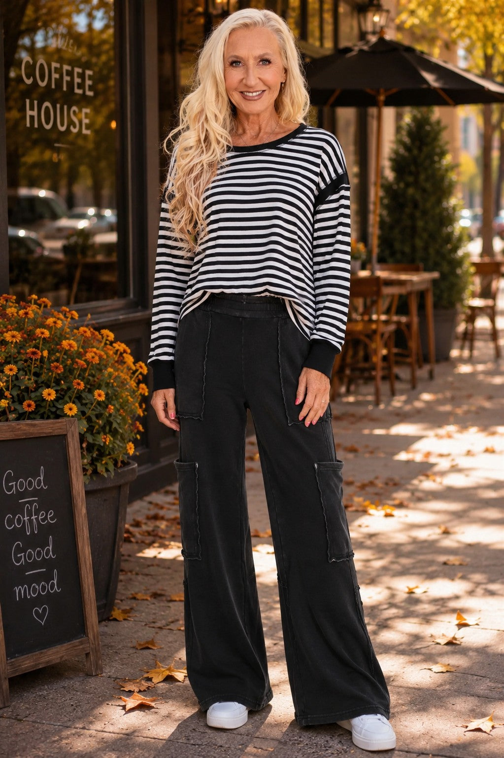 Hyfve Striped Long Sleeve Criss Cross Open Back Top in Black-sweatshirt-Hyfve-Deja Nu Boutique, Women's Fashion Boutique in Lampasas, Texas