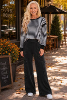 Hyfve Striped Long Sleeve Criss Cross Open Back Top in Black-sweatshirt-Hyfve-Deja Nu Boutique, Women's Fashion Boutique in Lampasas, Texas