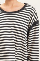 Hyfve Striped Long Sleeve Criss Cross Open Back Top in Black-sweatshirt-Hyfve-Deja Nu Boutique, Women's Fashion Boutique in Lampasas, Texas
