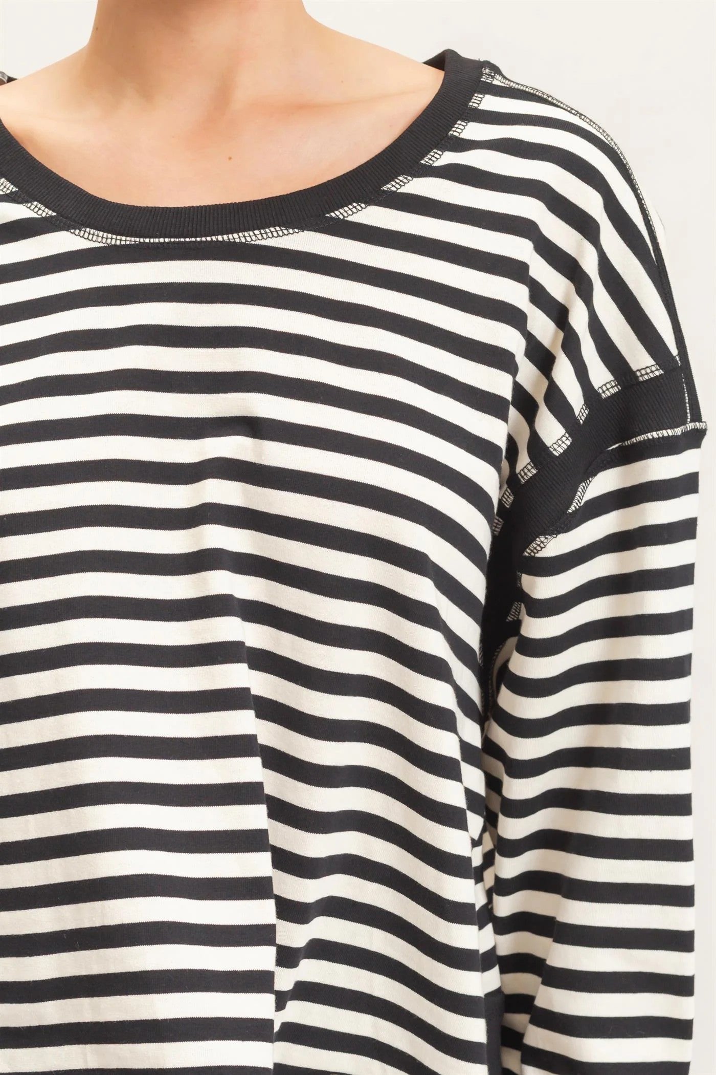 Hyfve Striped Long Sleeve Criss Cross Open Back Top in Black-sweatshirt-Hyfve-Deja Nu Boutique, Women's Fashion Boutique in Lampasas, Texas