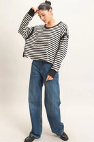Hyfve Striped Long Sleeve Criss Cross Open Back Top in Black-sweatshirt-Hyfve-Deja Nu Boutique, Women's Fashion Boutique in Lampasas, Texas