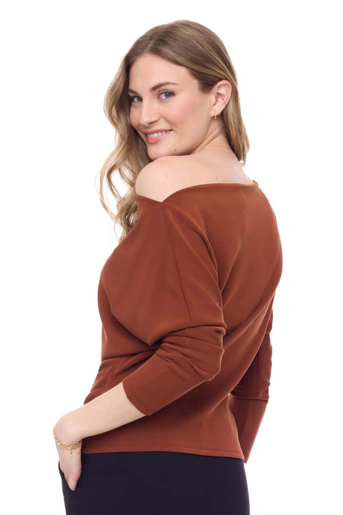 iltm i love tyler madison Demi Modal Three Fourth Sleeve Top In Paprika-Long Sleeves-i love tyler madison-Deja Nu Boutique, Women's Fashion Boutique in Lampasas, Texas