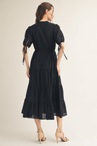 Jodifl Textured Tiered Midi Dress – Black-Midi Dresses-Jodifl-Deja Nu Boutique, Women's Fashion Boutique in Lampasas, Texas