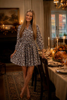 Jodifl Brown Floral Tie Waist Mini Dress-mini dress-Jodifl-Deja Nu Boutique, Women's Fashion Boutique in Lampasas, Texas