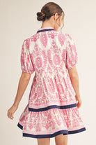 Jodifl Magenta Mix Baroque Print Tiered Dress-mini dress-Jodifl-Deja Nu Boutique, Women's Fashion Boutique in Lampasas, Texas