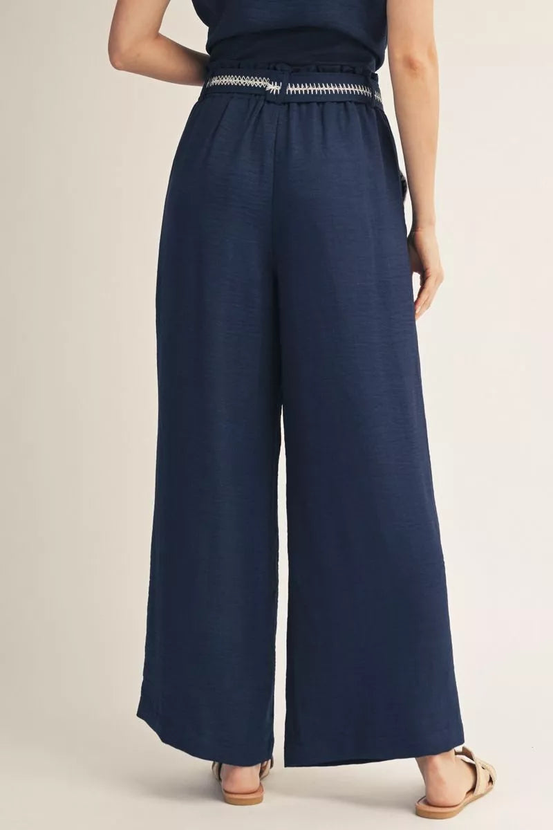 Jodifl Navy & White Belted Wide Leg Pants-Pants-Jodifl-Deja Nu Boutique, Women's Fashion Boutique in Lampasas, Texas