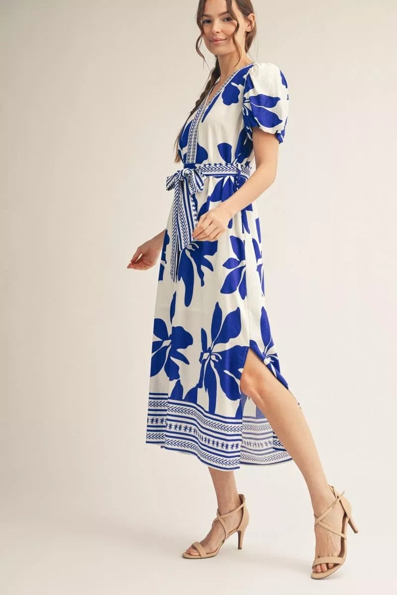 Jodifl Royal Tropical Floral Midi Dress-Midi Dresses-Jodifl-Deja Nu Boutique, Women's Fashion Boutique in Lampasas, Texas