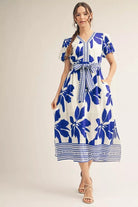 Jodifl Royal Tropical Floral Midi Dress-Midi Dresses-Jodifl-Deja Nu Boutique, Women's Fashion Boutique in Lampasas, Texas