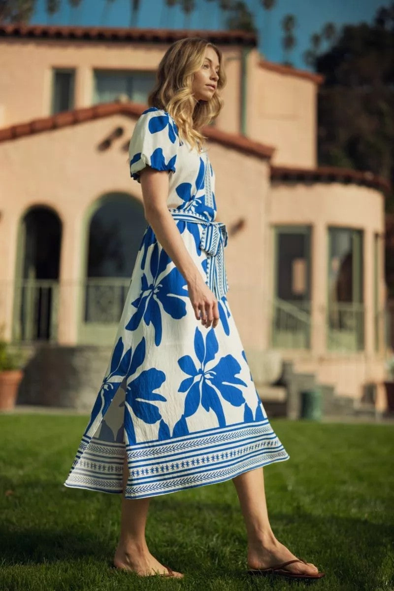 Jodifl Royal Tropical Floral Midi Dress-Midi Dresses-Jodifl-Deja Nu Boutique, Women's Fashion Boutique in Lampasas, Texas