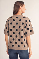 Jodifl Taupe Polka Dot Short Sleeve Sweater-Sweaters-Jodifl-Deja Nu Boutique, Women's Fashion Boutique in Lampasas, Texas