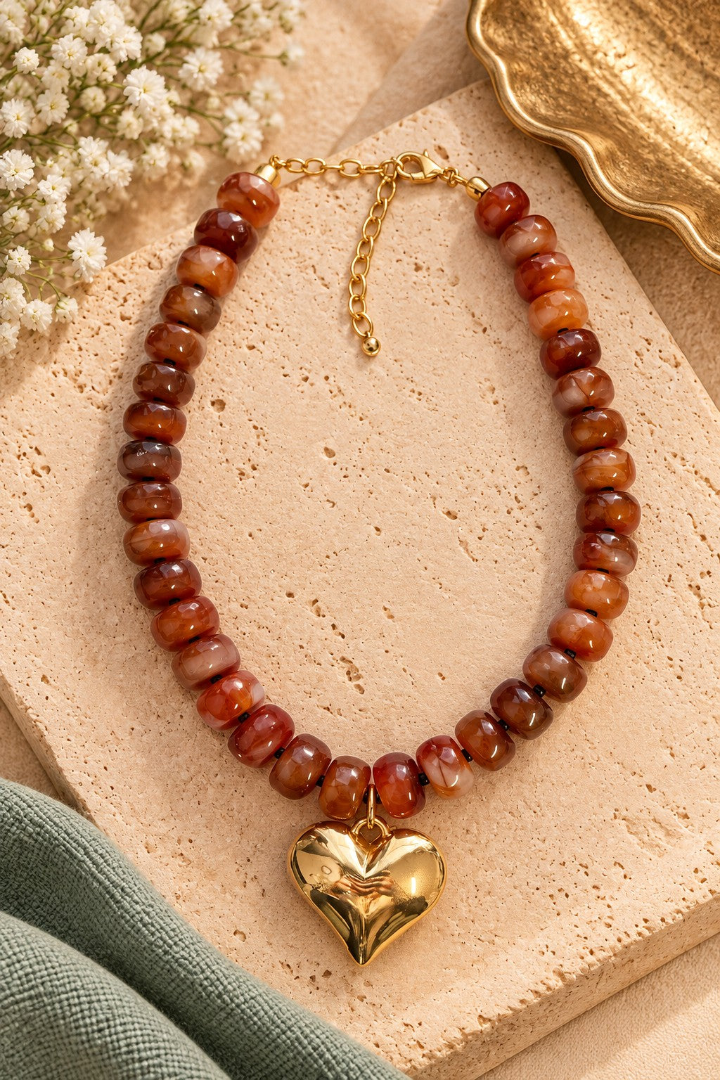 Kenze Panne Beaded Heart Necklace in Amber-Necklace-Kenze Panne-Deja Nu Boutique, Women's Fashion Boutique in Lampasas, Texas