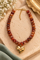 Kenze Panne Beaded Heart Necklace in Amber-Necklace-Kenze Panne-Deja Nu Boutique, Women's Fashion Boutique in Lampasas, Texas