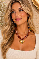 Kenze Panne Beaded Heart Necklace in Amber-Necklace-Kenze Panne-Deja Nu Boutique, Women's Fashion Boutique in Lampasas, Texas