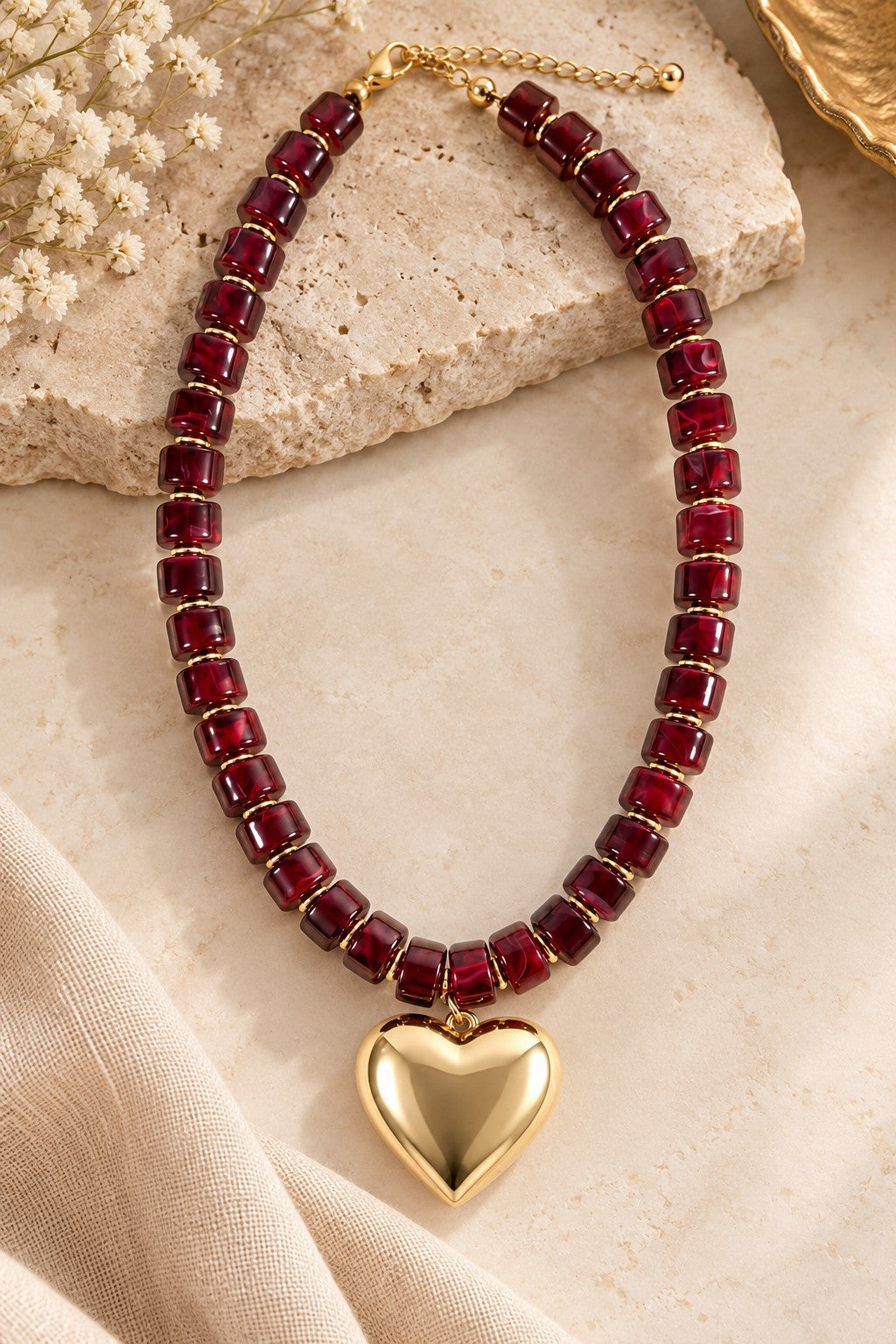 Kenze Panne Beaded Heart Necklace in Burgundy-Necklace-Kenze Panne-Deja Nu Boutique, Women's Fashion Boutique in Lampasas, Texas