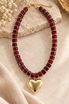 Kenze Panne Beaded Heart Necklace in Burgundy-Necklace-Kenze Panne-Deja Nu Boutique, Women's Fashion Boutique in Lampasas, Texas