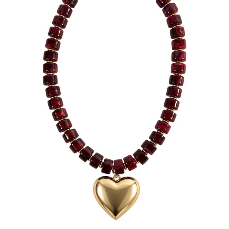 Kenze Panne Beaded Heart Necklace in Burgundy-Necklace-Kenze Panne-Deja Nu Boutique, Women's Fashion Boutique in Lampasas, Texas