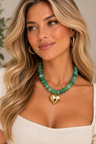 Kenze Panne Beaded Heart Necklace in Green-Necklace-Kenze Panne-Deja Nu Boutique, Women's Fashion Boutique in Lampasas, Texas