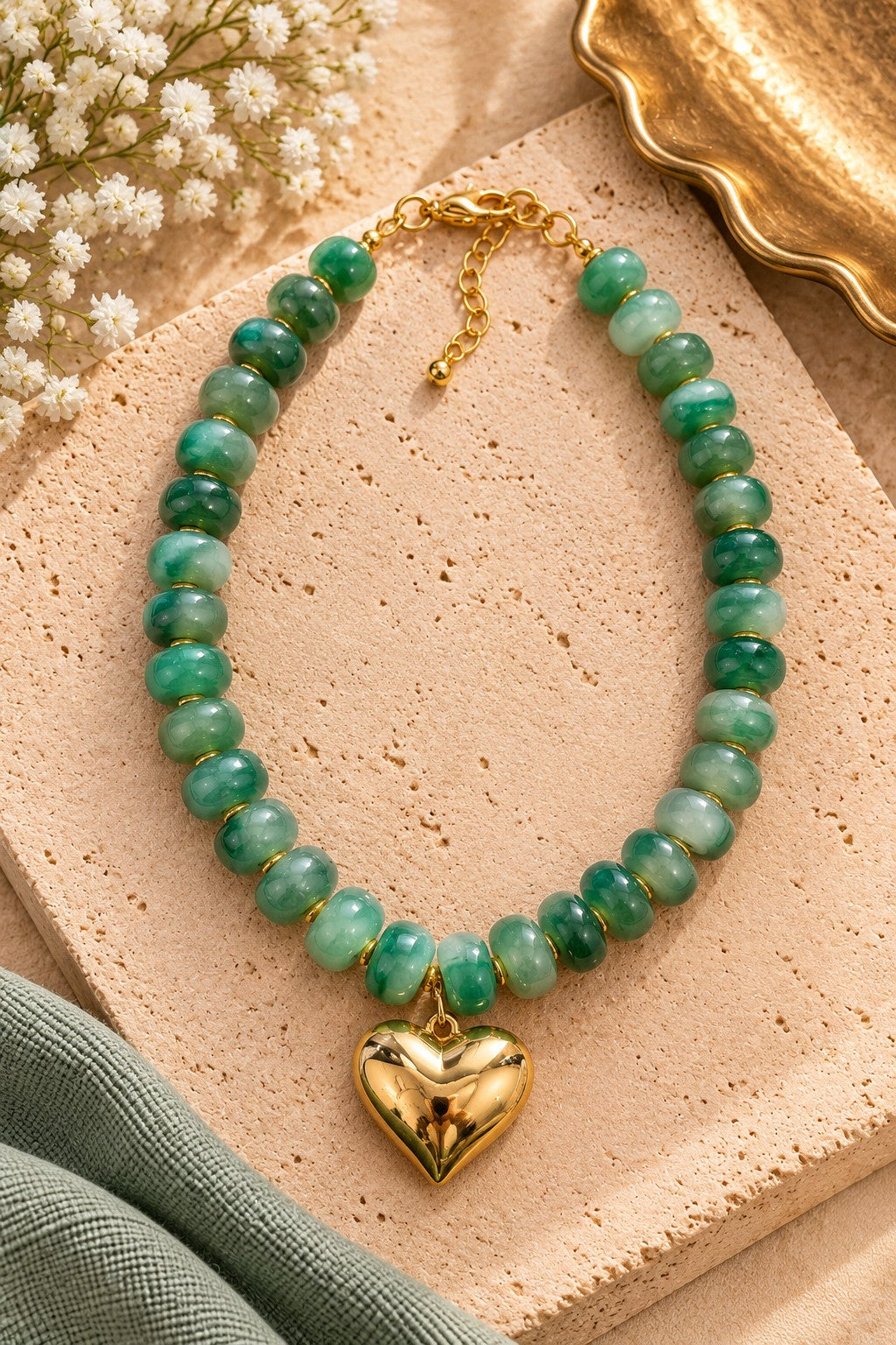 Kenze Panne Beaded Heart Necklace in Green-Necklace-Kenze Panne-Deja Nu Boutique, Women's Fashion Boutique in Lampasas, Texas