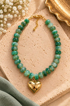 Kenze Panne Beaded Heart Necklace in Green-Necklace-Kenze Panne-Deja Nu Boutique, Women's Fashion Boutique in Lampasas, Texas