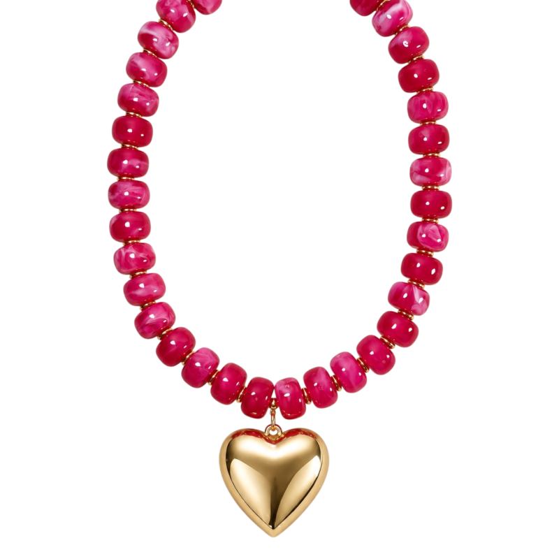 Kenze Panne Beaded Heart Necklace in Hot Pink-Necklace-Kenze Panne-Deja Nu Boutique, Women's Fashion Boutique in Lampasas, Texas