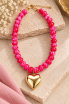 Kenze Panne Beaded Heart Necklace in Hot Pink-Necklace-Kenze Panne-Deja Nu Boutique, Women's Fashion Boutique in Lampasas, Texas