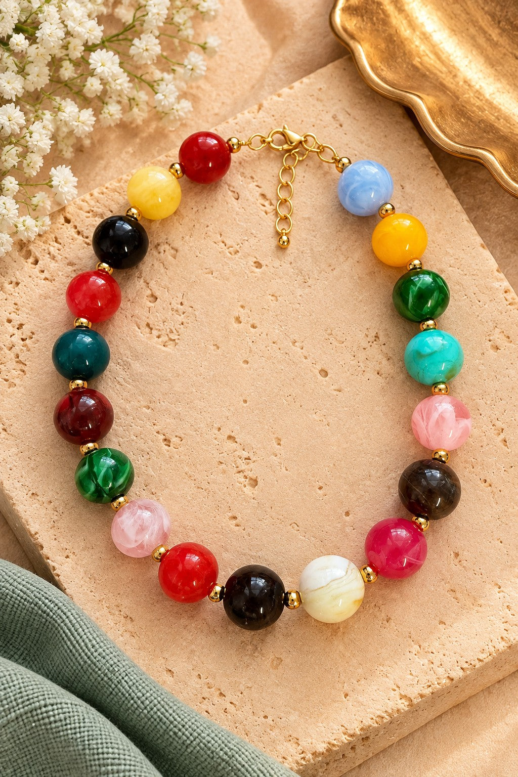 Kenze Panne Multicolor Marbled Resin Chunky Bead Necklace-Necklace-Kenze Panne-Deja Nu Boutique, Women's Fashion Boutique in Lampasas, Texas