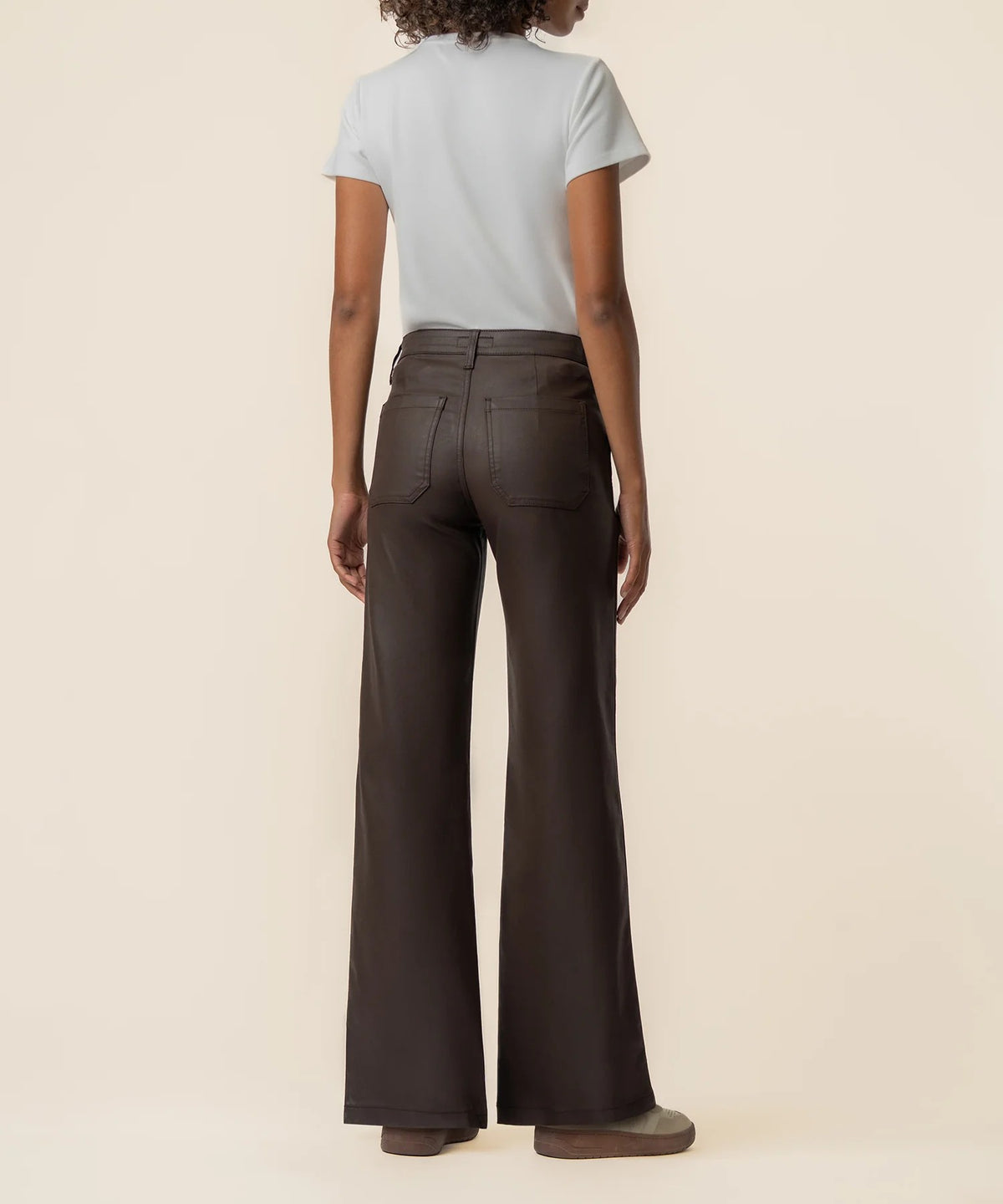 Kut from the Kloth Jodi Coated High Rise Wide Straight Leg Pants in Chocolate-Jeans-Kut from the Kloth-Deja Nu Boutique, Women's Fashion Boutique in Lampasas, Texas