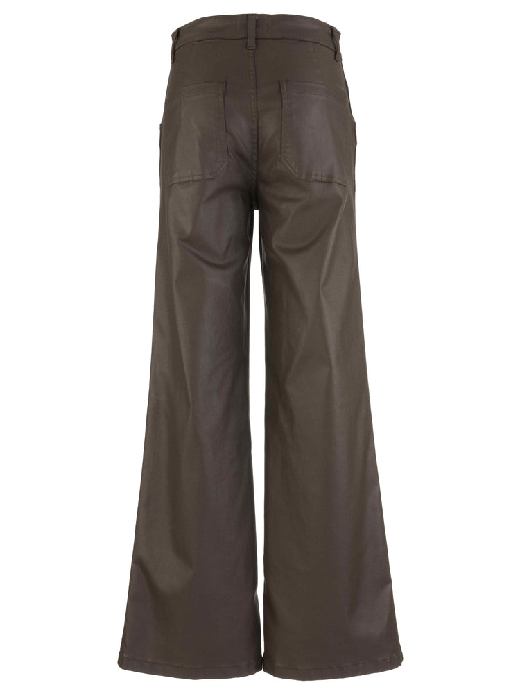 Kut from the Kloth Jodi Coated High Rise Wide Straight Leg Pants in Chocolate-Jeans-Kut from the Kloth-Deja Nu Boutique, Women's Fashion Boutique in Lampasas, Texas