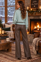 Kut from the Kloth Jodi Coated High Rise Wide Straight Leg Pants in Chocolate-Jeans-Kut from the Kloth-Deja Nu Boutique, Women's Fashion Boutique in Lampasas, Texas