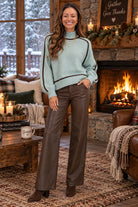 Kut from the Kloth Jodi Coated High Rise Wide Straight Leg Pants in Chocolate-Jeans-Kut from the Kloth-Deja Nu Boutique, Women's Fashion Boutique in Lampasas, Texas