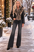 Kut from the Kloth Lexi Long Sleeve Faux Leather Jacket with Fur Trim in Black-Jackets-Kut from the Kloth-Deja Nu Boutique, Women's Fashion Boutique in Lampasas, Texas