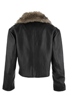 Kut from the Kloth Lexi Long Sleeve Faux Leather Jacket with Fur Trim in Black-Jackets-Kut from the Kloth-Deja Nu Boutique, Women's Fashion Boutique in Lampasas, Texas