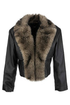 Kut from the Kloth Lexi Long Sleeve Faux Leather Jacket with Fur Trim in Black-Jackets-Kut from the Kloth-Deja Nu Boutique, Women's Fashion Boutique in Lampasas, Texas