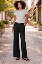 Kut from the Kloth Meg Linen High Rise Wide Leg Pants – Black-trousers-Kut from the Kloth-Deja Nu Boutique, Women's Fashion Boutique in Lampasas, Texas
